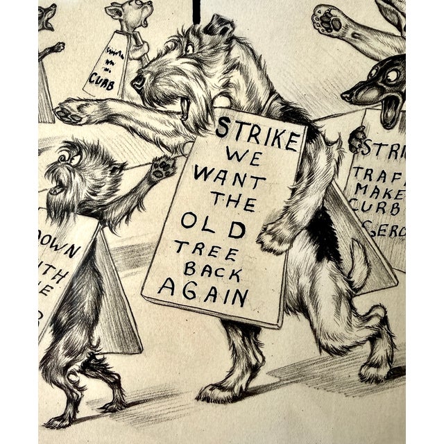 Wood Original Vincenzo Zito Humorous Dog Protest Illustration, Graphite Drawing, 1950s For Sale - Image 7 of 18