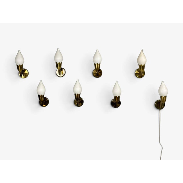 Fog & Mørup, Eight Wall Lights, Brass, Glass, Denmark, 1950s For Sale - Image 14 of 15