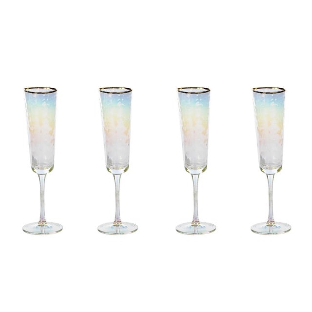 Kampari Triangular Champagne Flutes with Gold Rim, Luster, Set of 4 For Sale - Image 4 of 4