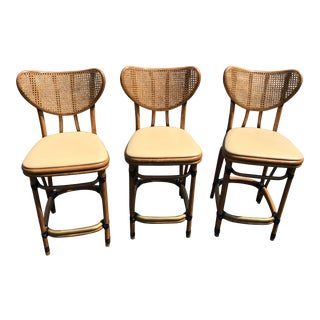 Set of 3 McGuire Bamboo and Cane Counter Stools For Sale