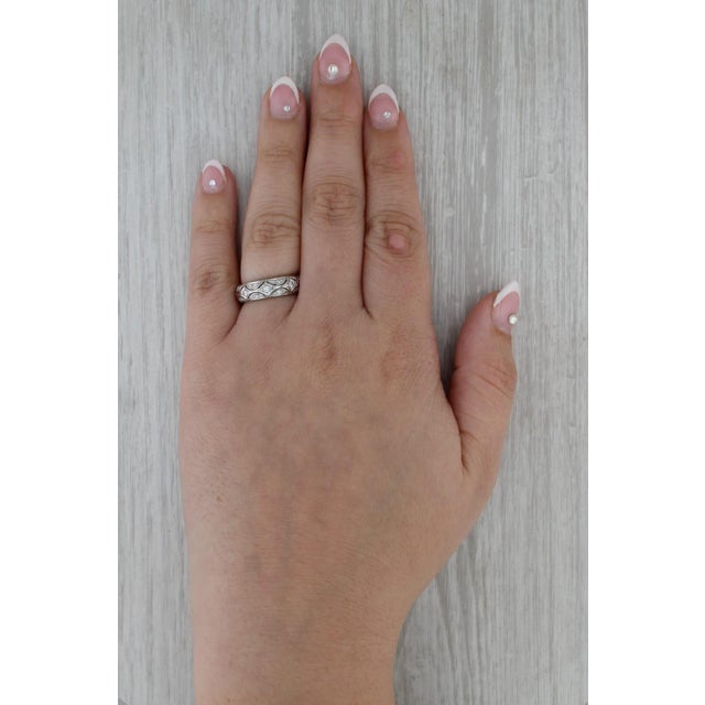 Metal Vintage Diamond Wedding Anniversary Band Platinum Size 6.25 Stackable Ring For Sale - Image 7 of 7