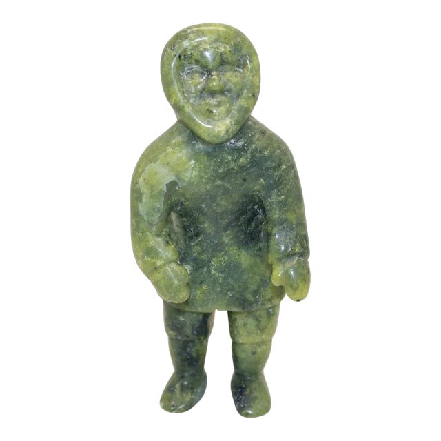 Signed Soapstone Carving of an Inuit by Quanaq Mikkigak For Sale