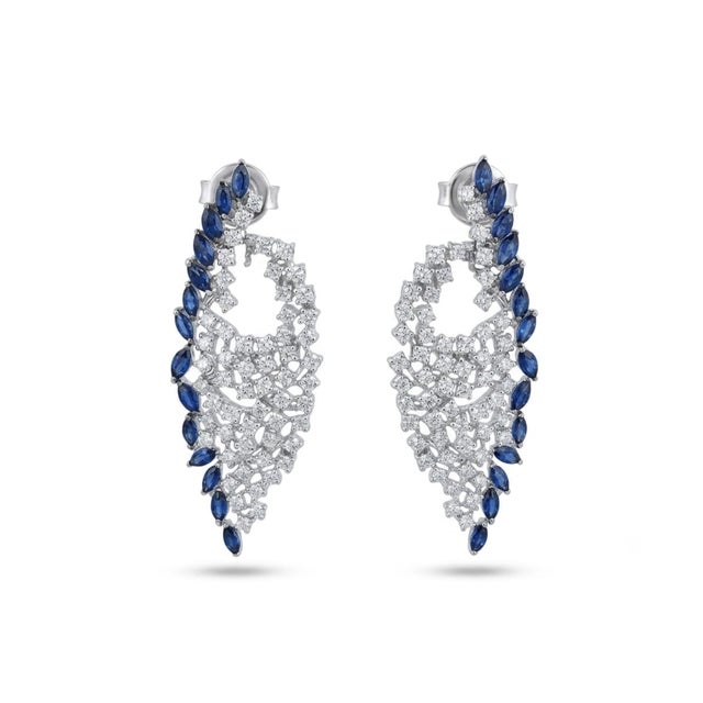 Natural 18k Gold Diamond 2.46ct Blue Sapphire Stud Earrings For Sale In New York - Image 6 of 8