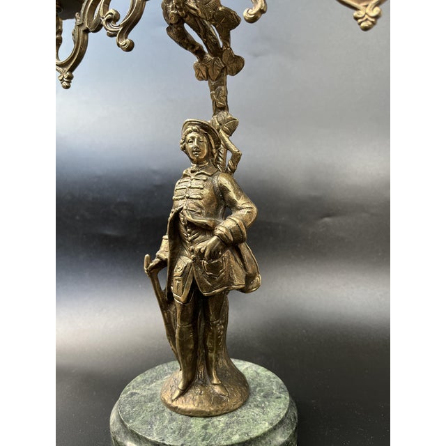 Traditional Louis XVi Revival Neoclassical French Bronze Figural Candelabrum on Marble Base, 1920s For Sale - Image 3 of 13