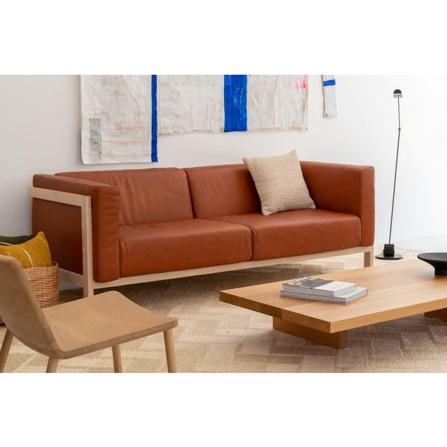 Brown LIFT Minimalist Three-Seater Sofa in Walnut Wood and Camel Leather Seat by Julien Renault For Sale - Image 8 of 13