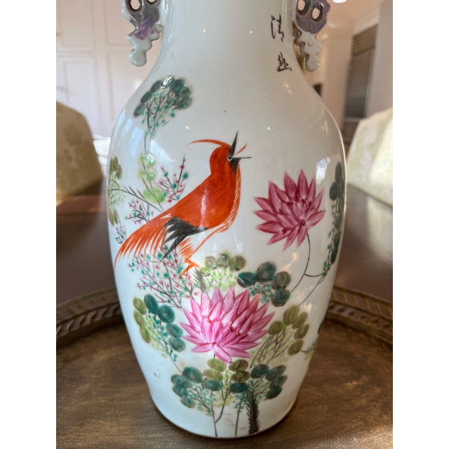 Antique White 1920s Pair of Chinese Phoenix Tail Vases For Sale - Image 8 of 16