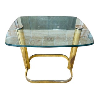 Mid Century Glam Hollywood Regency Pace Collection Side/ Coffee Table Brass and Glass For Sale