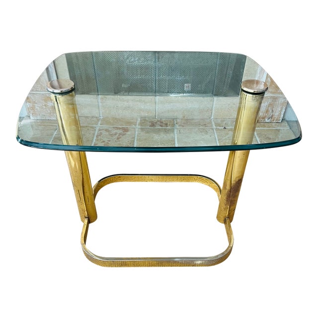 Mid Century Glam Hollywood Regency Pace Collection Side/ Coffee Table Brass and Glass For Sale