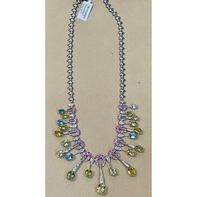 25 Carat Multi-Color Aquamarine and Diamonds Necklace 18 Karat White Gold For Sale - Image 11 of 18