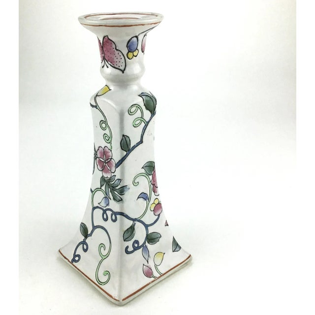 Ceramic Vintage Ceramic Hand Painted Single Candlestick For Sale - Image 7 of 10