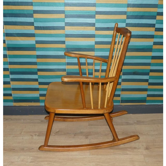 Vintage Rocking Chair with Locking Mechanism in Wood, 1890s For Sale - Image 3 of 11