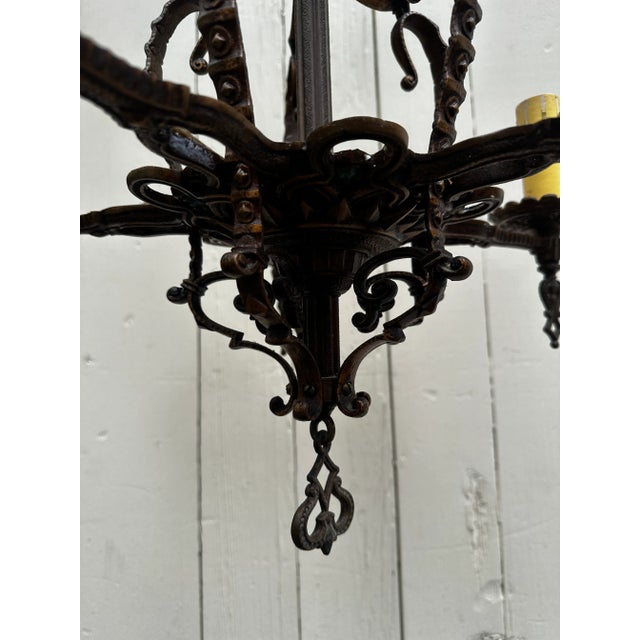 1930s Vintage 1930s Five Arm Brass Deco Fixture For Sale - Image 5 of 12