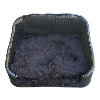 Black Lacquered Leather and Wood Pet Bed For Sale