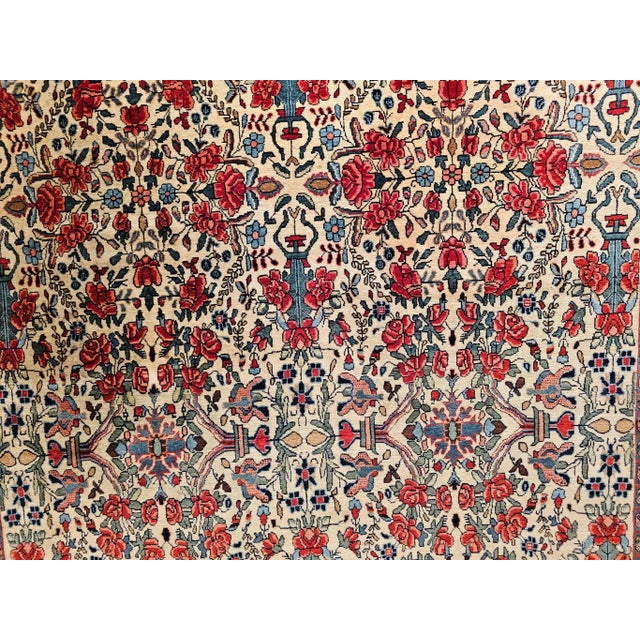 Ivory Vintage Persian Bidjar Area Rug, Handwoven All Over Floral Pattern, Yellow & Red, 5’ X 9’ For Sale - Image 8 of 11