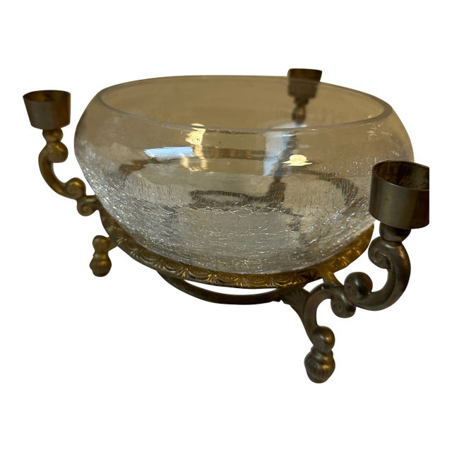 French Gilt Brass & Glass Centerpiece Candelabra Bowl, 19th Century For Sale