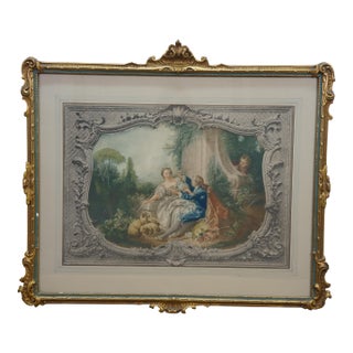 François Boucher Baroque Rococo the Gallant Shepherd Lithograph Reproduction For Sale
