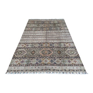 Afghan Gray Khorjin Hand-Knotted Wool Rug - 6'8" X 9'8" For Sale