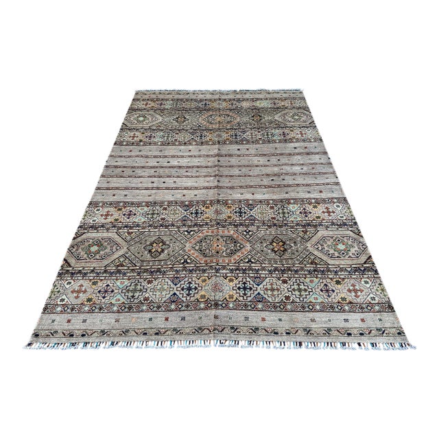 Afghan Gray Khorjin Hand-Knotted Wool Rug - 6'8" X 9'8" For Sale