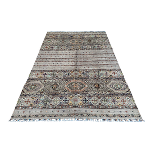 Afghan Gray Khorjin Hand-Knotted Wool Rug - 6'8" X 9'8"
