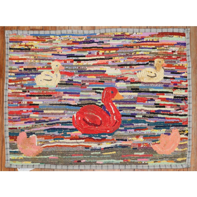 Red Mid 20th Century American Hooked Duck Rug - 2' x 2'8" For Sale - Image 8 of 18