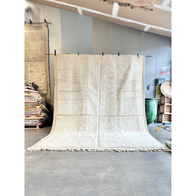 Berber Tribes of Morocco Large Moroccan Beni M’rirt Rug 7'10" X 11'6" – Luxury Handwoven Wool Carpet, Minimalist Cream High-End Design For Sale - Image 4 of 9