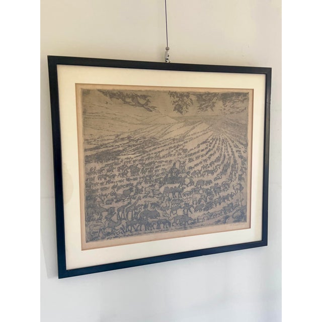 Original etching and aquatint Noah’s Ark by Oskar Laske (1874–1951) Circa 1912. Signed in pencil with a quote to the...