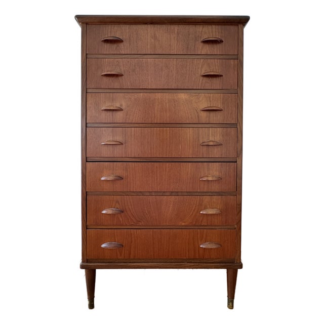 1960s Danish Modern Teak & Pine Chest of Drawers, Seven-Drawer For Sale