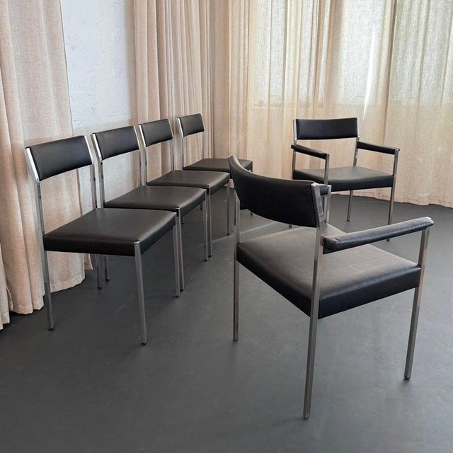 Metal 1960s Minimalist Leather Dining Chairs by Ernst Lauclair for Girsberger, Switzerland For Sale - Image 7 of 14