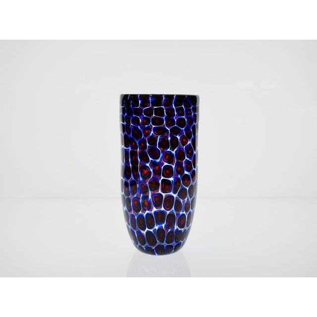 1980s Murano Glass Vase with Floating Murrine Mosaic in Blue and Red, 1980s For Sale - Image 5 of 18