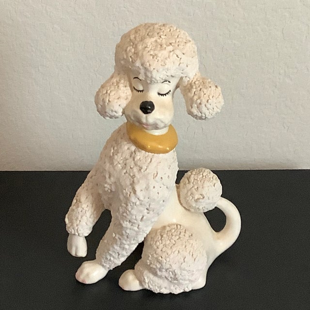 Vintage Large Ceramic French Poodle With Collar Figurine Statue For Sale - Image 4 of 13
