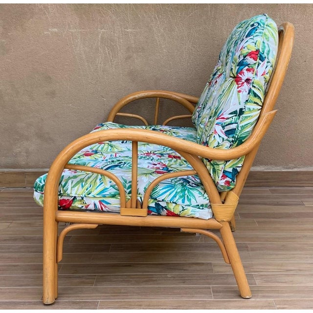 Brown Italian Mid-Century Modern Bamboo Set of Lounge Patio with Settee and Rocking For Sale - Image 8 of 18