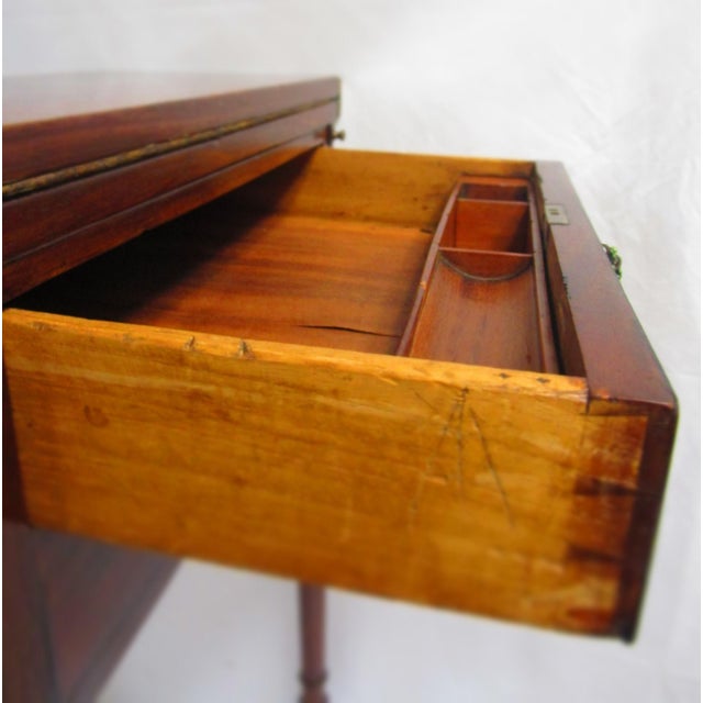 Wood American Flip-Top Writing Table W/Leather Insert & Two Drawers W/Compartments For Sale - Image 7 of 12