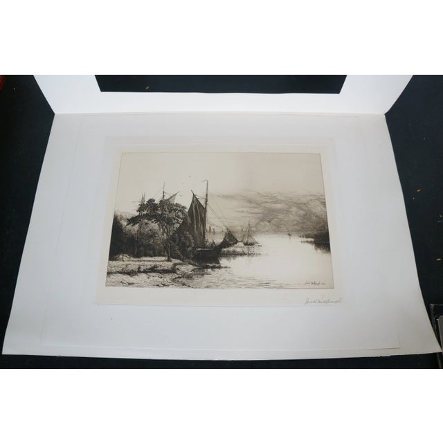 Late 19th Century Antique John Hill Millspaugh Signed Nautical Boat Ship Seascape Etching 29" For Sale - Image 6 of 11