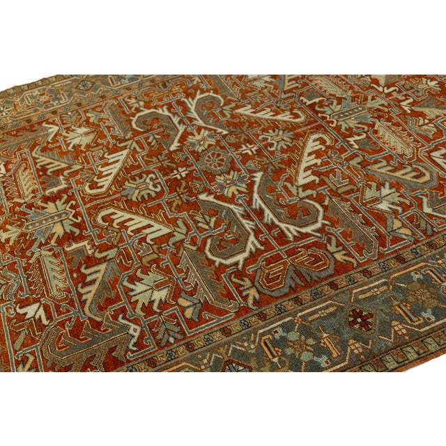 Textile 6x9 Antique Persian Heriz Serapi Rug Hand-Knotted Wool, Geometric Medallion For Sale - Image 7 of 9