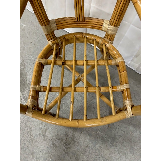 Wood Vintage Pencil Reed Rattan Bamboo Tropical Leaf Armchair For Sale - Image 7 of 8