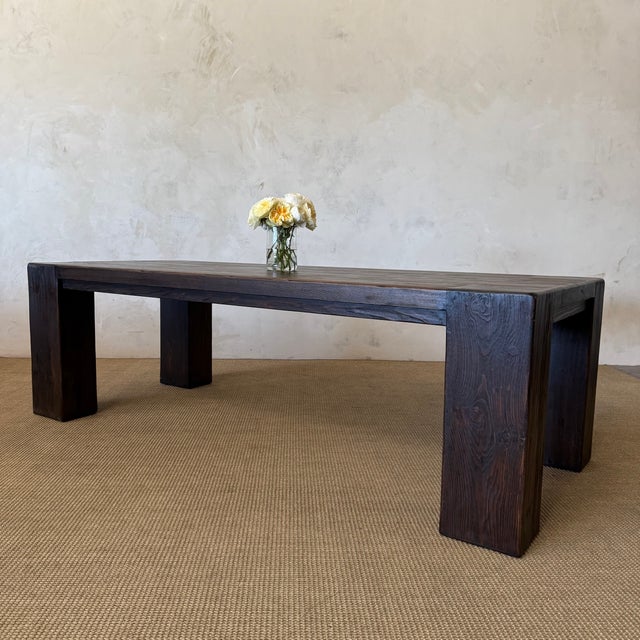 French Provincial Beam Style Reclaimed 96” Pine Dining Table in Dark Walnut Finish For Sale - Image 3 of 11