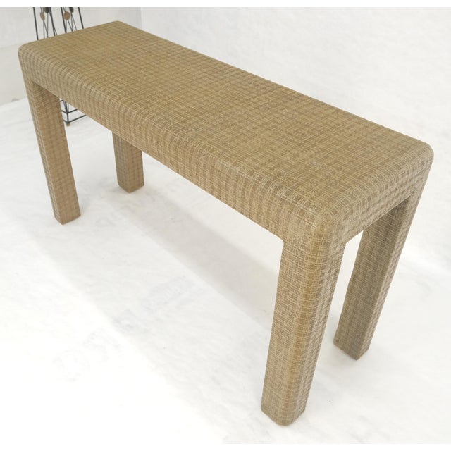 lacquered Grass Cloth Mid Century c1970s Console Sofa Table MINT For Sale - Image 12 of 13