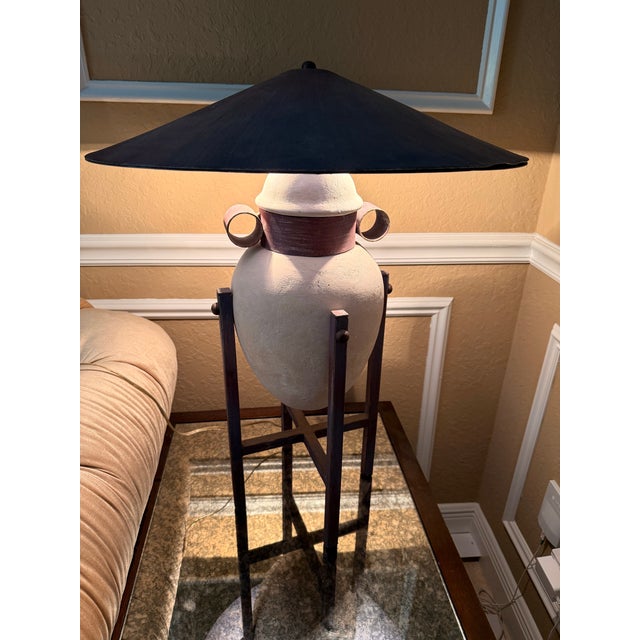 Metal 1980s Postmodern Max Blumberg Amphora Urn Ceramic Table Lamp With Metal Coolie Shade For Sale - Image 7 of 12