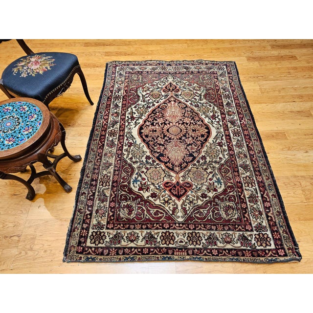 19th Century Persian Kerman Lavar Rug, Hand-Knotted Wool, Floral Design, Burgundy & Ivory, 4x6 For Sale - Image 9 of 18