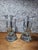 A beautiful pair of double candlesticks in molded pressed glass, dating from the 1930s-1940s. Each piece has a u-shape...