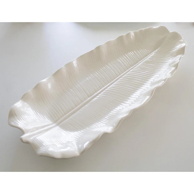 Large Ceramic Banana Leaf Serving Platter Lotus White by Metlox Usa For Sale - Image 11 of 15