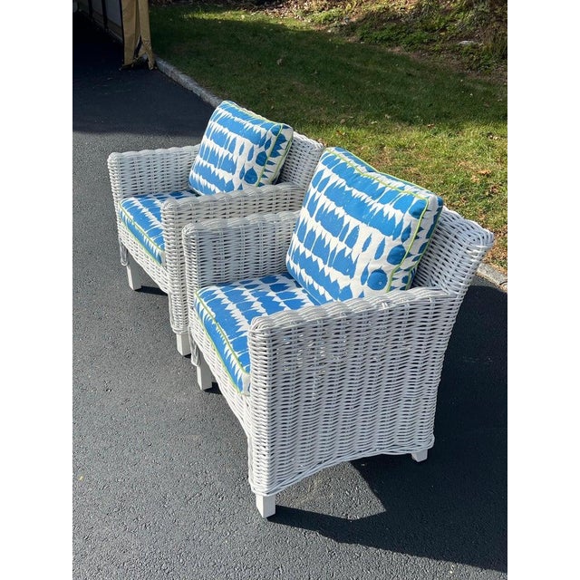White Pair of White Wicker Club Chairs For Sale - Image 8 of 18