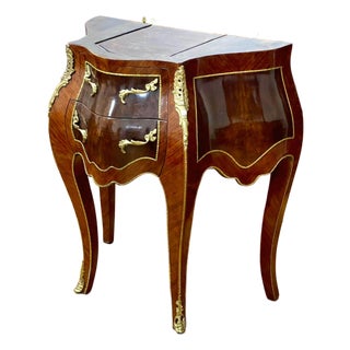 Sculptural French Side Cabinet – Bombe Wood Design With Gilded Bronze-Style Accents For Sale