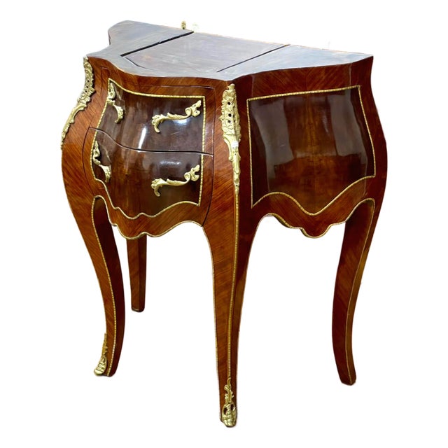 Sculptural French Side Cabinet – Bombe Wood Design With Gilded Bronze-Style Accents For Sale