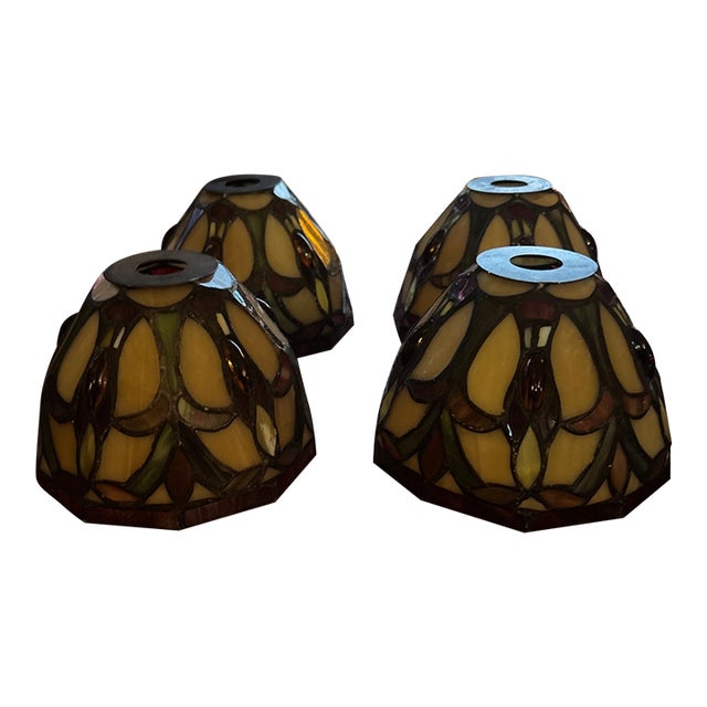4 Vintage Tiffany Style Glass Lamp Shades For Sale