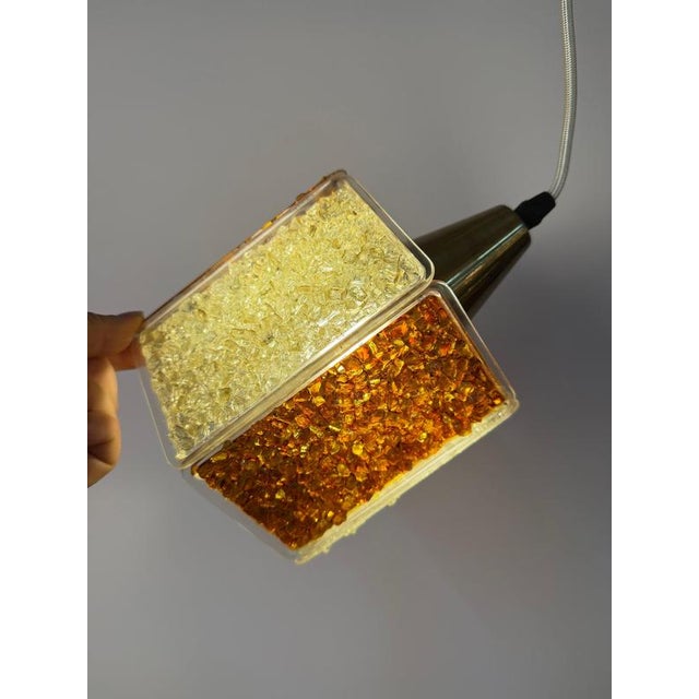 Hexagon Pendant Lamp in Brown and White Acrylic Glass with Granite Look by Roland Konst For Sale - Image 9 of 11