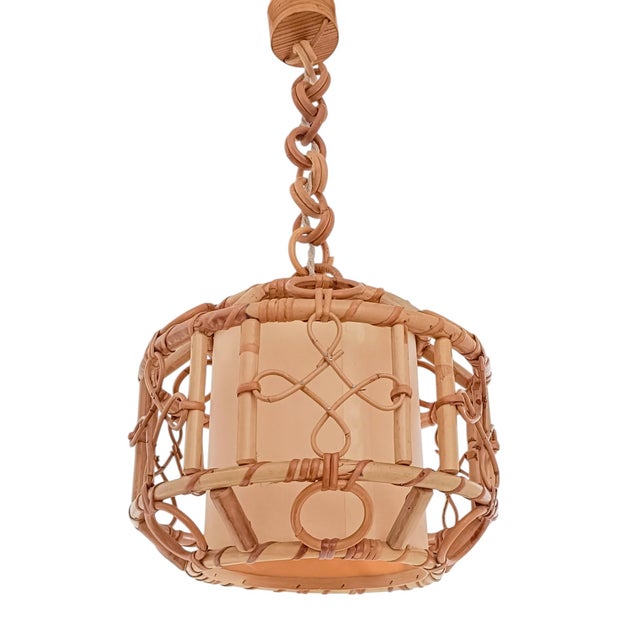 Mid-Century Modern French Riviera Bamboo and Rattan Pendant Lamp, 1960s For Sale - Image 14 of 18
