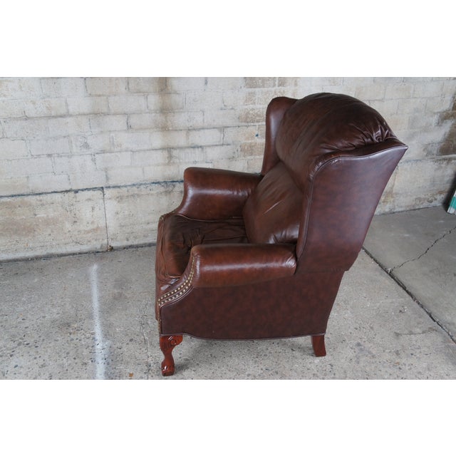 Vintage Bradington Young Maxwell Brown Leather Chippendale Wingback
