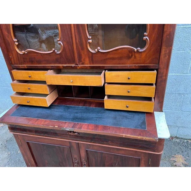 19th Century Victorian Rococo Style Walnut Two-Part Marble Top Bureau Bookcase. 1860. For Sale - Image 5 of 12