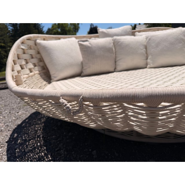 Modern Round Wicker Outdoor Patio Daybed With Sunbrella Pillows Dedon For Sale - Image 12 of 12